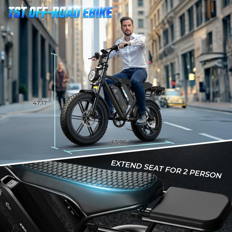 TST Electric Bike for Adults 1500W Peak 20\" Fat Tire All-Terrain E-Bike