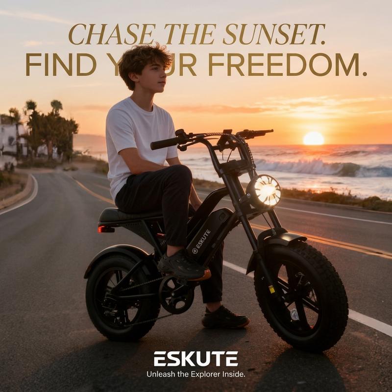 ESKUTE V100 E-Bike for Adults, 16\" All-Terrain Fat Tire Electric Bicycle