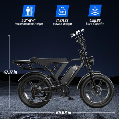 TST Electric Bike for Adults 1500W Peak 20\" Fat Tire All-Terrain E-Bike