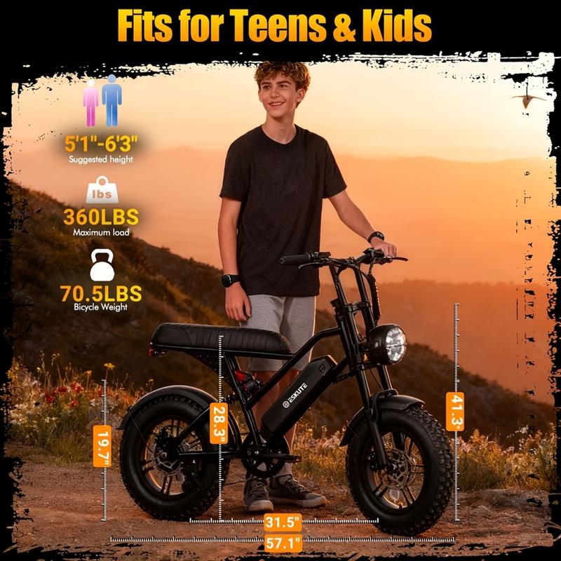 ESKUTE V100 E-Bike for Adults, 16\" All-Terrain Fat Tire Electric Bicycle