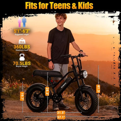 ESKUTE V100 E-Bike for Adults, 16\" All-Terrain Fat Tire Electric Bicycle