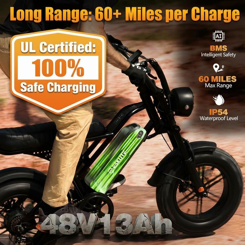 ESKUTE V100 E-Bike for Adults, 16\" All-Terrain Fat Tire Electric Bicycle