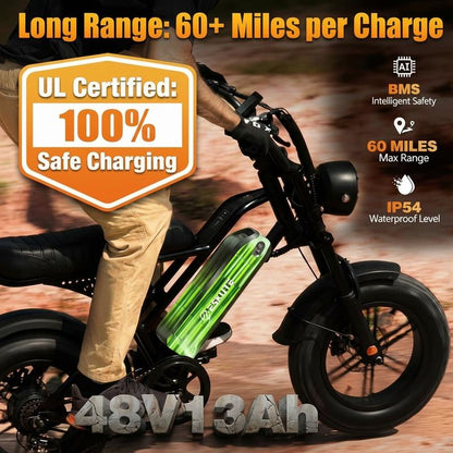 ESKUTE V100 E-Bike for Adults, 16\" All-Terrain Fat Tire Electric Bicycle