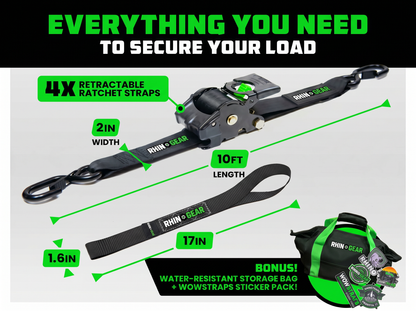 RhinoGear 1" x 10' Retractable Ratchet Straps