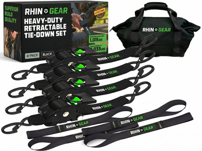 RhinoGear 1" x 10' Retractable Ratchet Straps