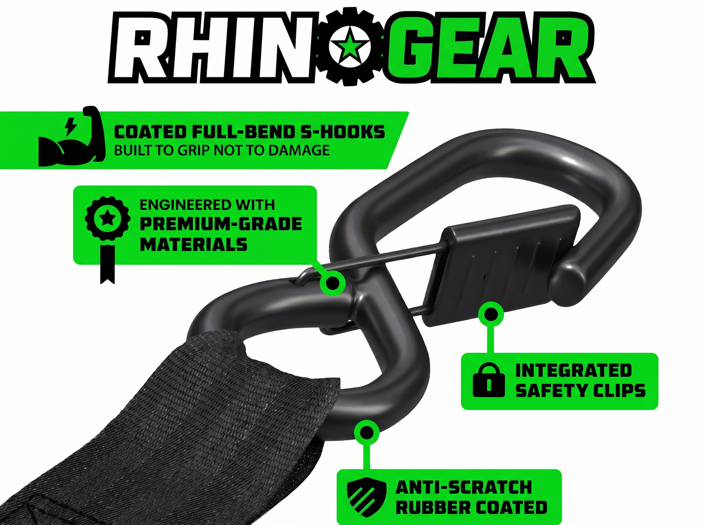 RhinoGear 1" x 10' Retractable Ratchet Straps