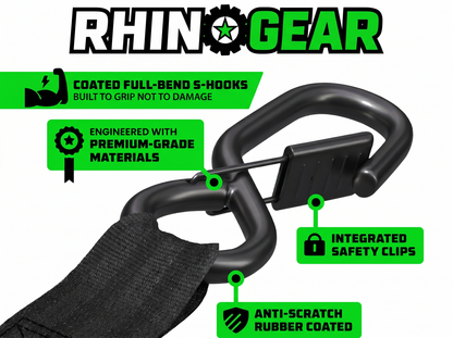 RhinoGear 1" x 10' Retractable Ratchet Straps