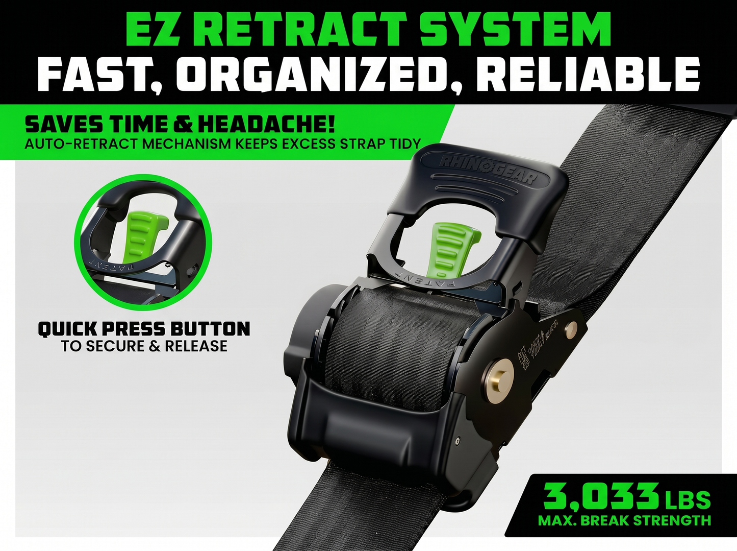 RhinoGear 1" x 10' Retractable Ratchet Straps