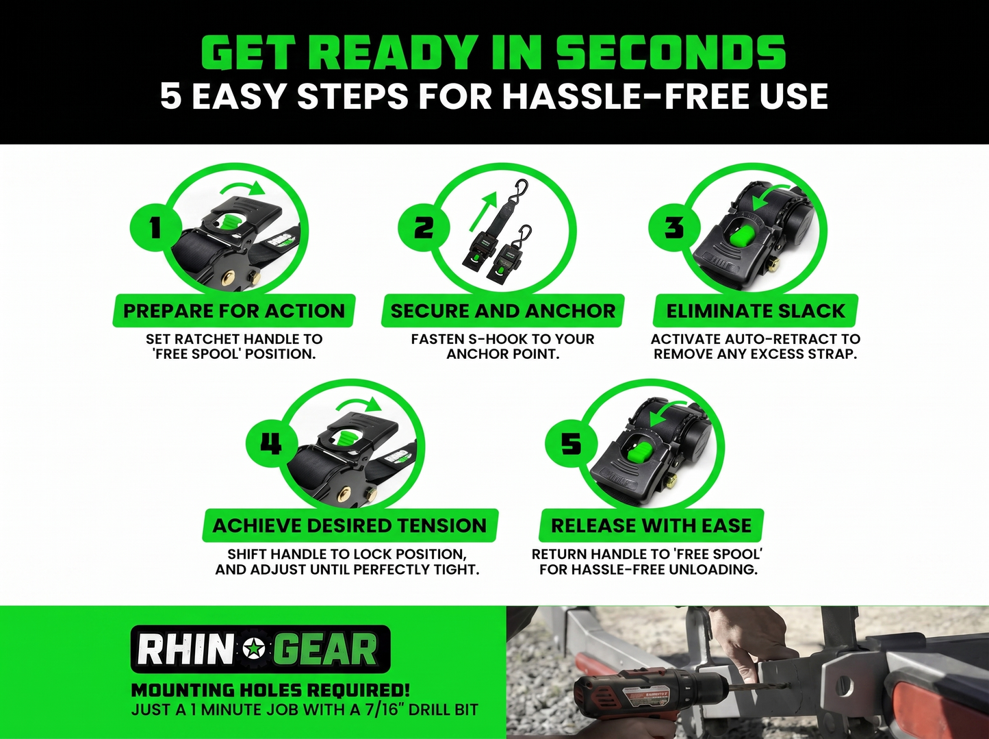 RhinoGear™ Retractable Boat Trailer Tie Down