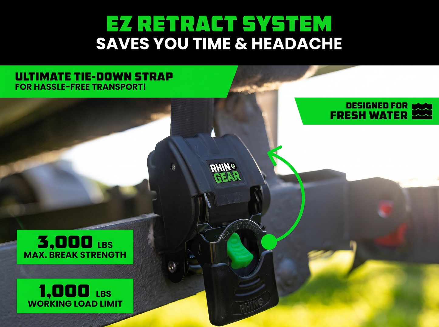 RhinoGear™ Retractable Boat Trailer Tie Down