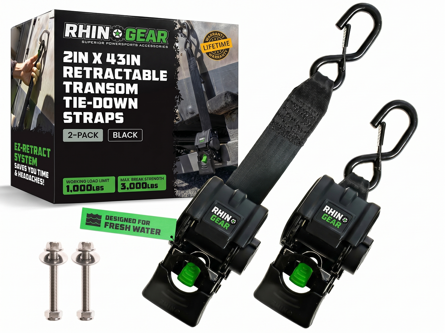 RhinoGear™ Retractable Boat Trailer Tie Down