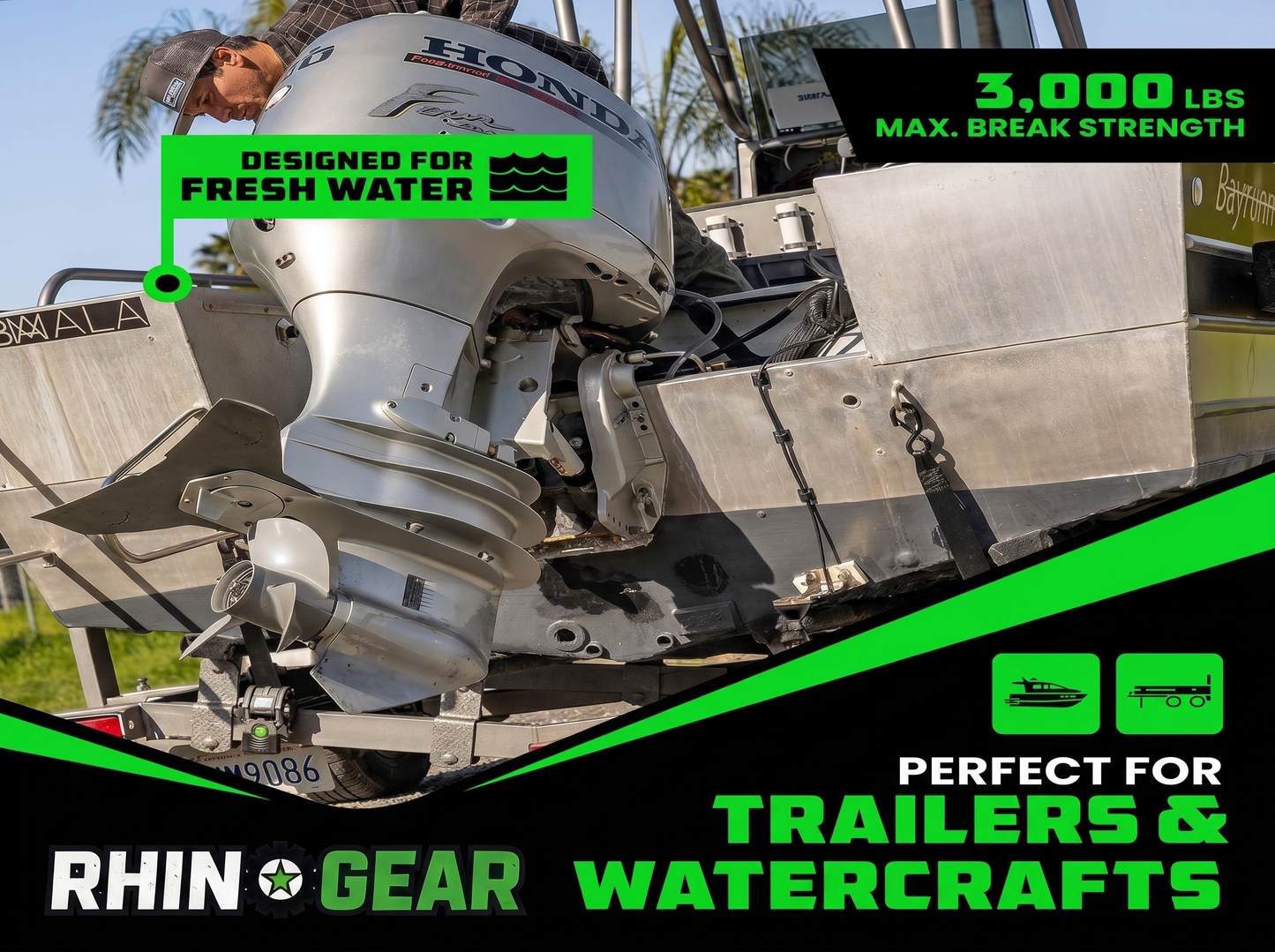 RhinoGear™ Retractable Boat Trailer Tie Down